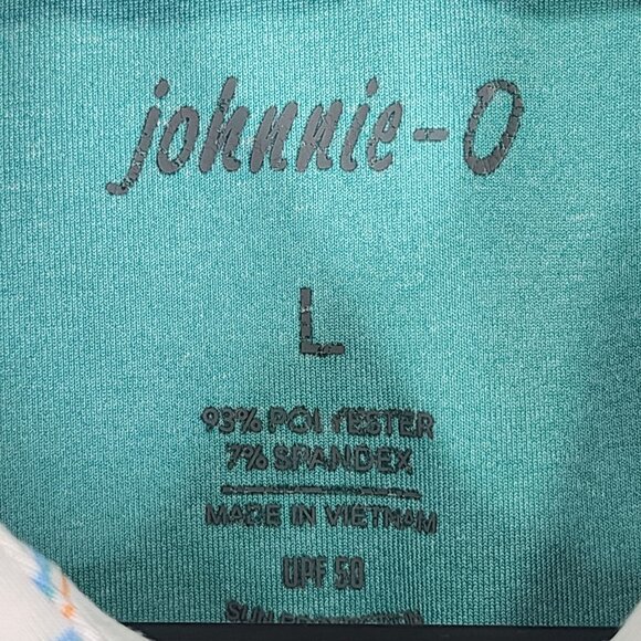 Men's Johnnie-O Polo Shirt UPF 50 White Blue Orange Striped Short Sleeve Size L - Picture 5 of 10